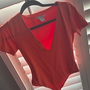 Women's Orange V-Neck Top